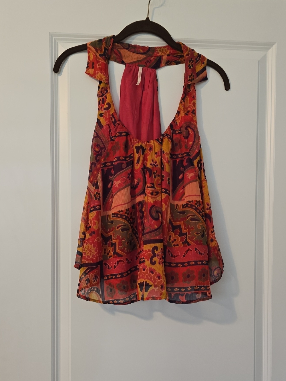 Free People Red and Orange Paisley T Back Tank Top Size XS NWOT